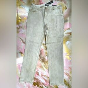 Chico’s Platinum So Slimming beige tan distressed color look denim pants 2/L